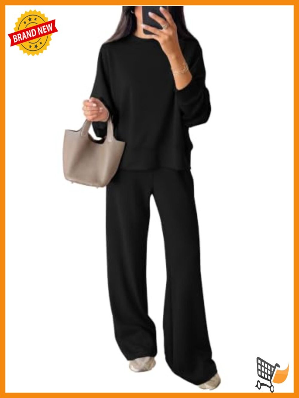 Women 2 Piece Lounge Set Oversized Crewneck Wide Leg Pants Pockets